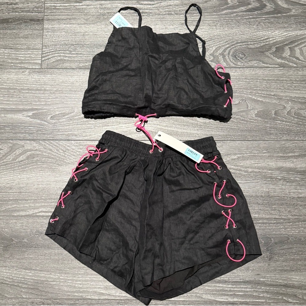 NWT LF Black and Pink Lace-Up Two-Piece Set